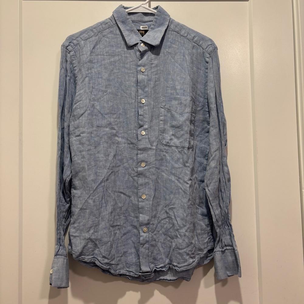 J.Crew Mens Light Blue Linen Cotton Blend Long Sleeve Button Down Shirt Small